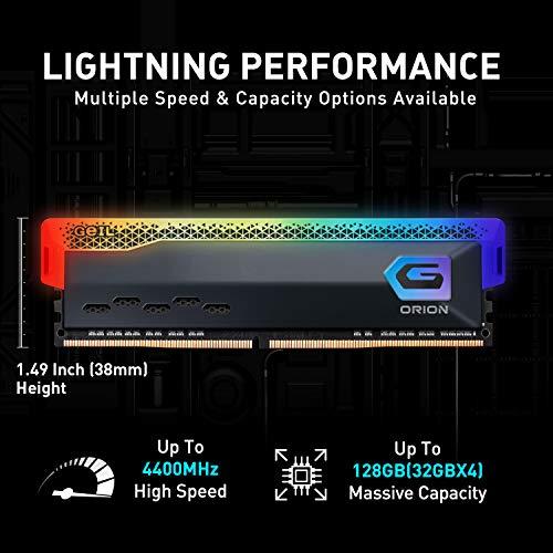 GeIL GeIL Orion RGB DDR4 RAM, 16GB (8GBx2) 3200MHz 1.35V XMP2.0, Intel/AMD Compatible, Long DIMM High Speed Desktop Memory, Hardcore Immersive Gaming/Multimedia Content Creation/Quality Live Streaming