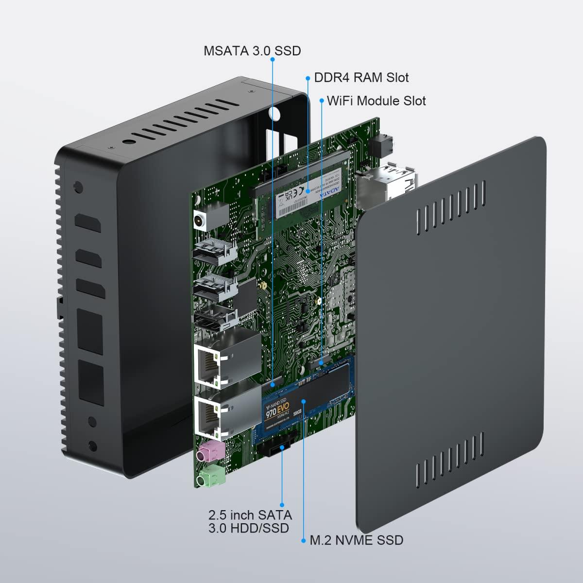 BASOARO BASOARO Mini Desktop PC, Industrial PC Fanless Win 11 Pro, Celeron J6412, 8G RAM 512G SSD 1TB HDD, 2*RS232 COM, Dual LAN, 1*DP, 2*HD, Triple Display, 4K, WiFi, Dual Band WiFi, Mini PC Fanless