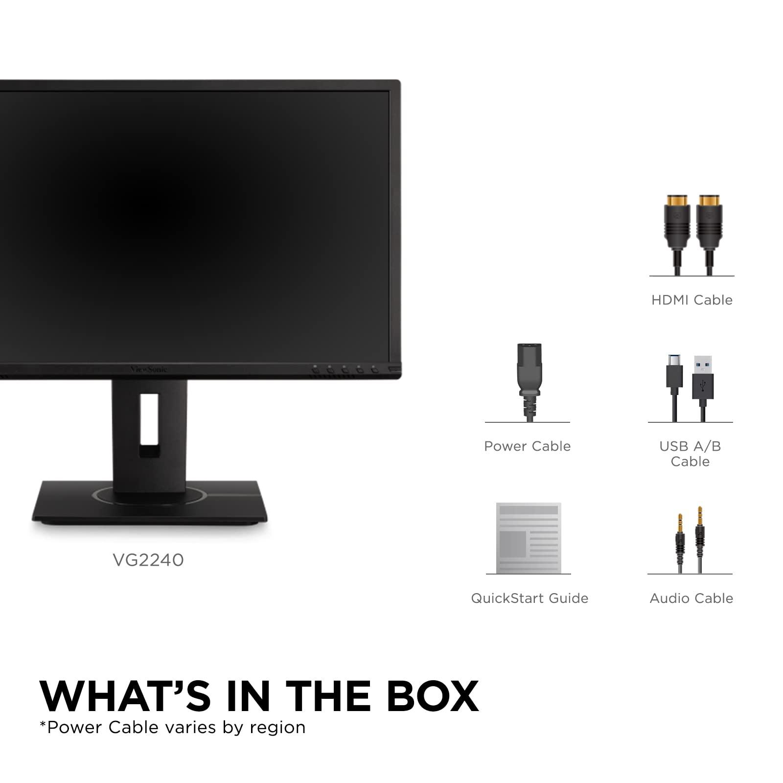 ViewSonic ViewSonic VG2240 22 Inch 1080p Ergonomic Monitor with 100Hz, USB Hub, HDMI, DisplayPort, VGA Inputs for Home and Office