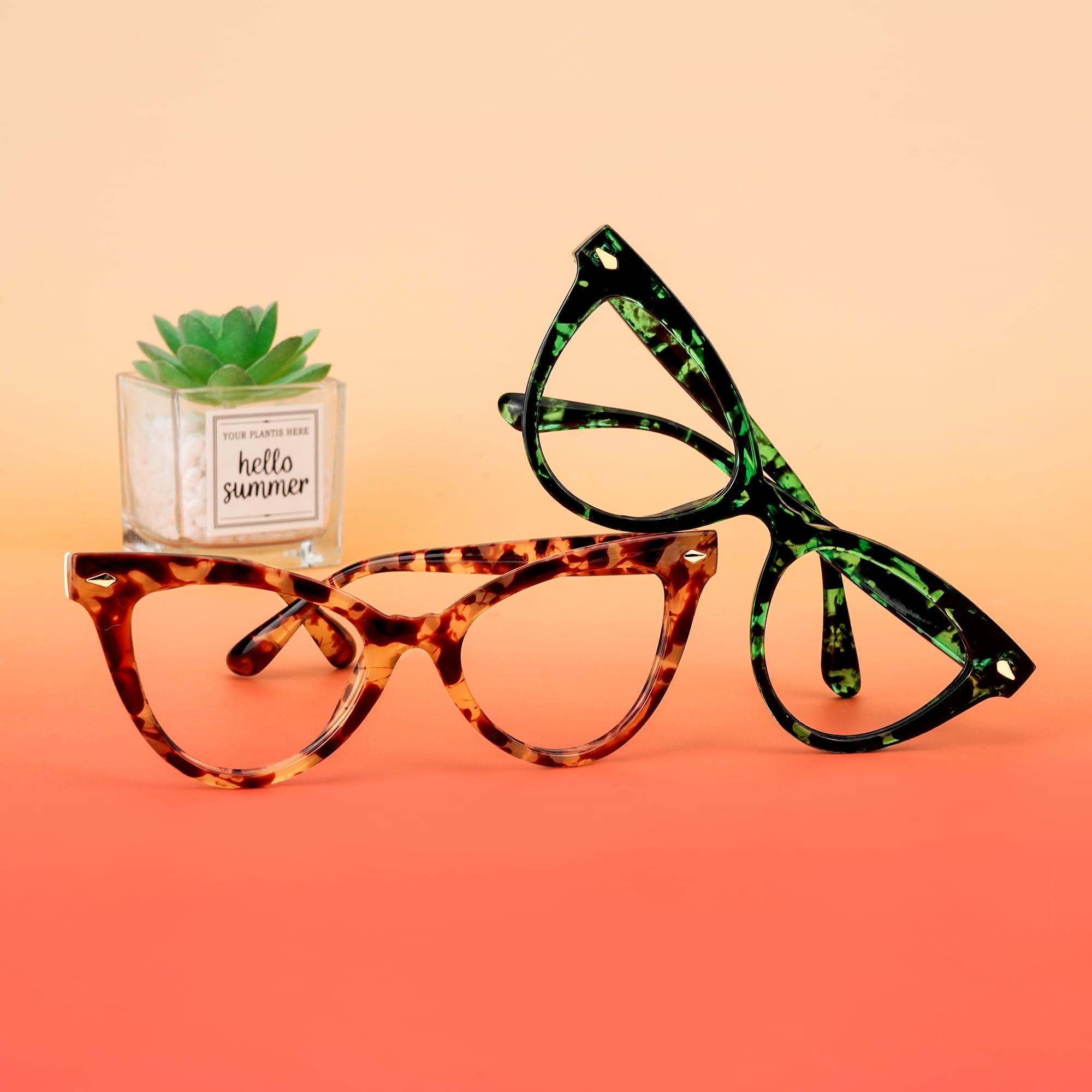 VOOGLAM VOOGLAM Cat Eye Non Prescription Glasses with HD Clear Lenses for Women in Amber TR90 Frame Maite OP02131