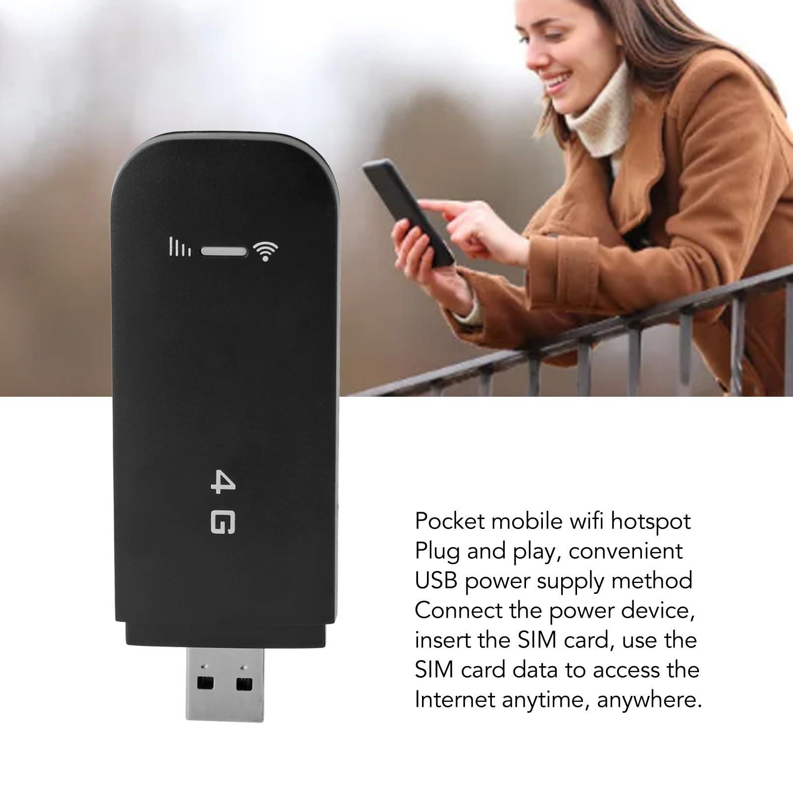 XUMIUZIY 4G LTE USB 4G LTE USB Portable Router, Pocket Mobile Hotspot with SIM Card Slot, Travel Mini Wi Fi Hotspot, Support 10 Devices, WPA WPA2 Wi Fi Encryption (Black)