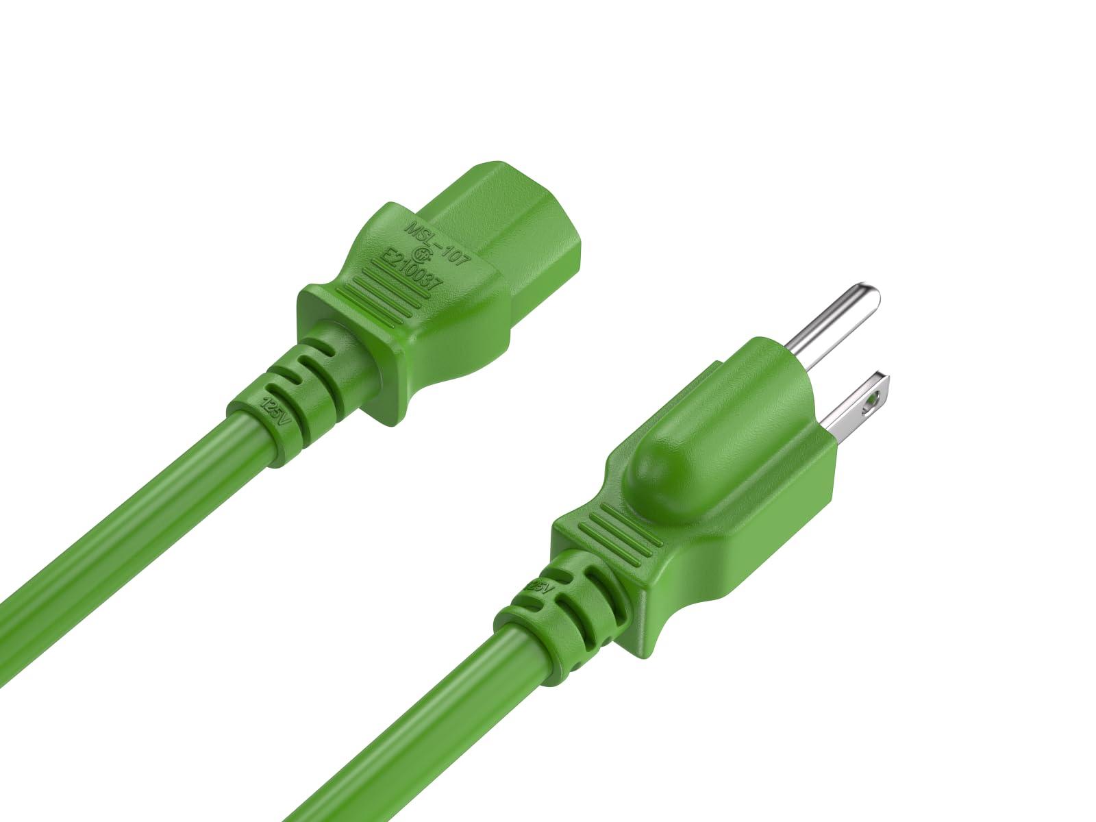 Cable Leader CableLeader 10ft 18 AWG Universal Power Cord IEC320 C13 to NEMA 5-15P, Extension Power Cord, Compatible with Computers, Monitors, Printers & TVs, Green