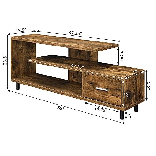 Convenience Concepts Convenience Concepts Seal II Stand 23.75" 3-Tier Entertainment Center 65 Inches, Modern 1 Drawer TV Mount with Shelves for Living Room, Barnwood