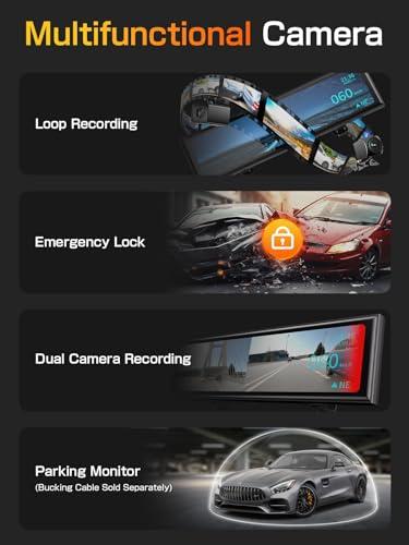 AKEEYO Super Night Vision Rear View Mirror Camera with F1.0 Aperture LensAI Vision RadarBSD HDR/WDRTouch Screen Smart Mirror Dash Cam, Free 32GB Card & GPS,12\" Backup Camera AKEEYO NV-X