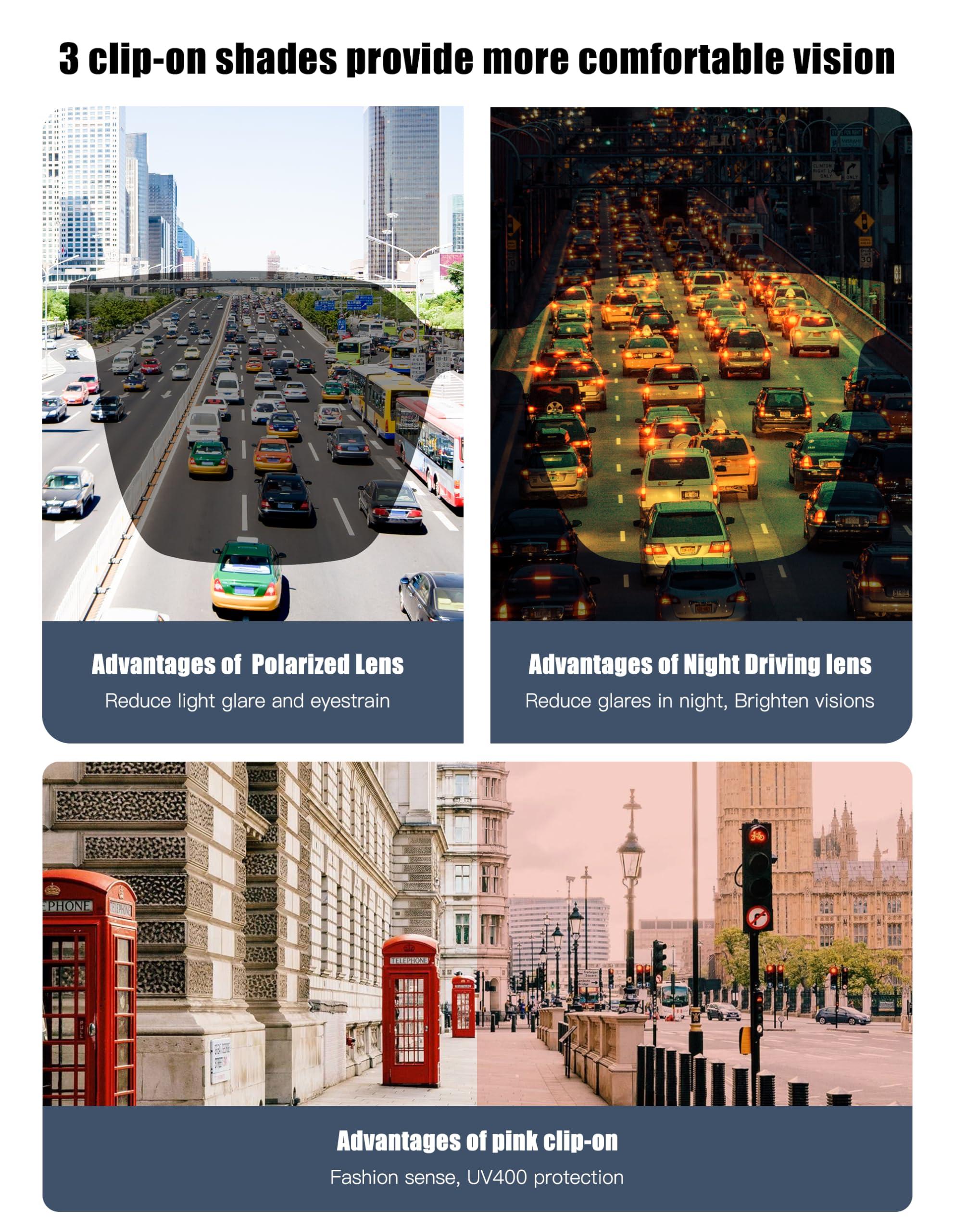 ZanyLen ZanyLen Magnetic Clip On Sunglasses for Men/Women Polarized UV Protection Night Driving Sunglasses Square Blue Light Glasses