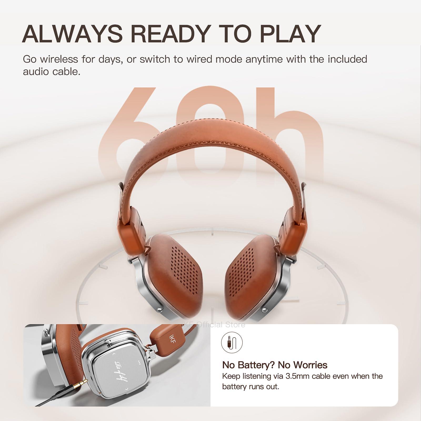 iKF iKF R2 Retro Classic Wireless Headphones,On Ear Headset,Ergonomic Design,40mm Drivers, ENC Clear Call, Bluetooth & Wired Dual Mode, 60H Playback,Throwback 80s 90s,OOTD(Brown)