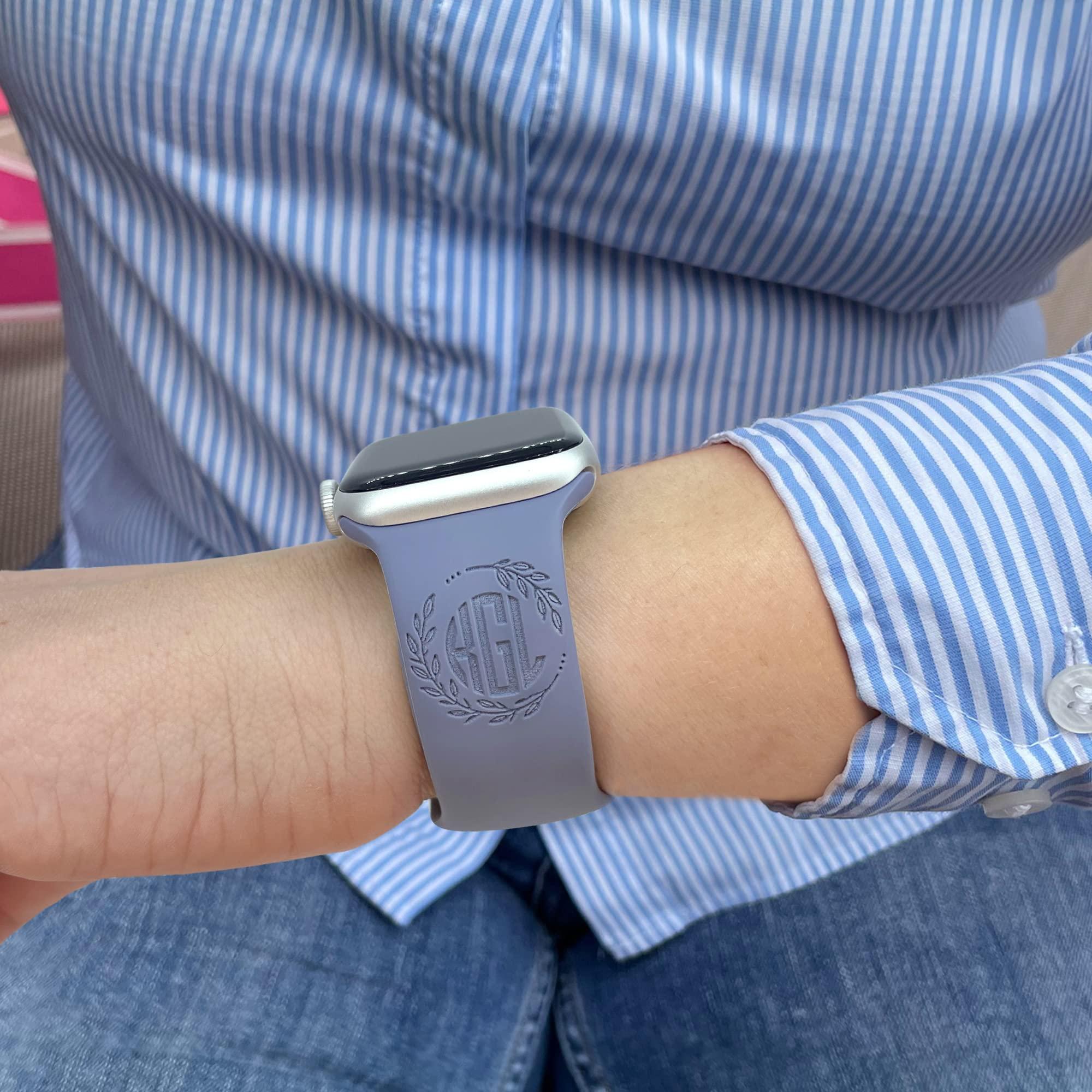 DirectNine Basics Personalized Charmed Bands Compatible with Apple Watch 38mm 40mm 41mm 42mm 44mm 45mm Cusom Monogram Laser Engraved Silicone Strap Charms (42/44/45mm M/L, Charms Love, Lavender Grey)