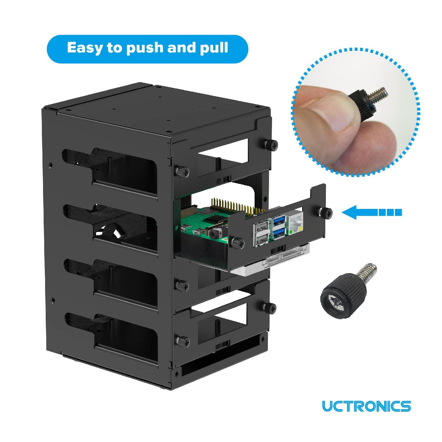 UCTRONICS UCTRONICS for Raspberry Pi Cluster Case, Desktop Metal Rack Case, 4 Layers with 2 Cooling Fans Compatible with Raspberry Pi 5/4B and 2.5\" SSD