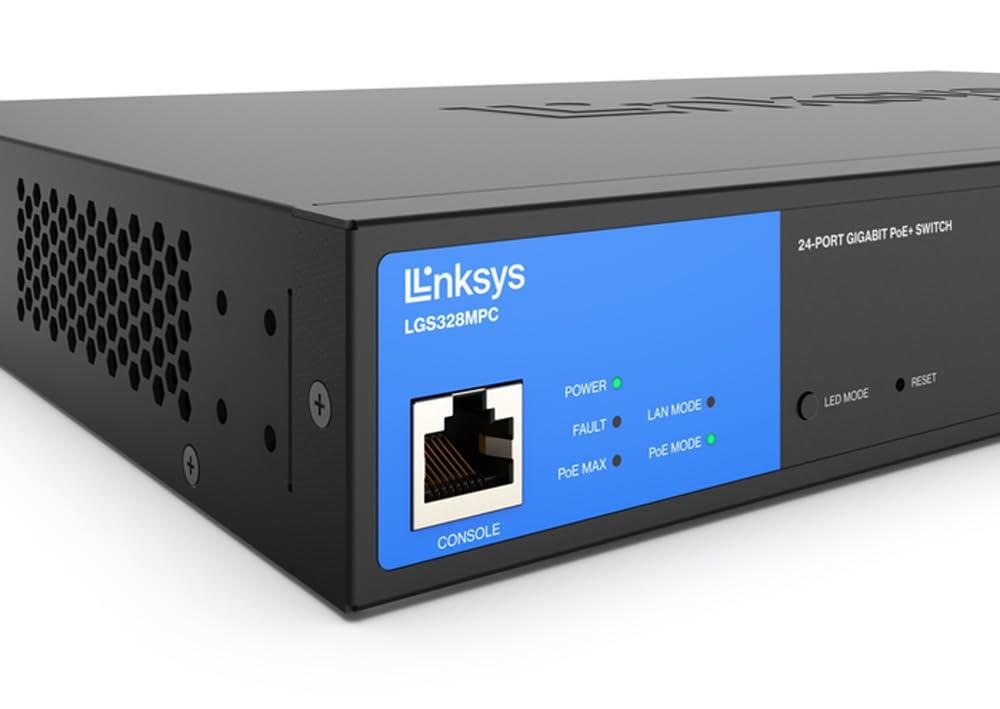 Linksys 24-Port Managed Gigabit PoE+ Switch with 4 10G SFP+ Uplinks 410W TAA Compliant LGS328MPC