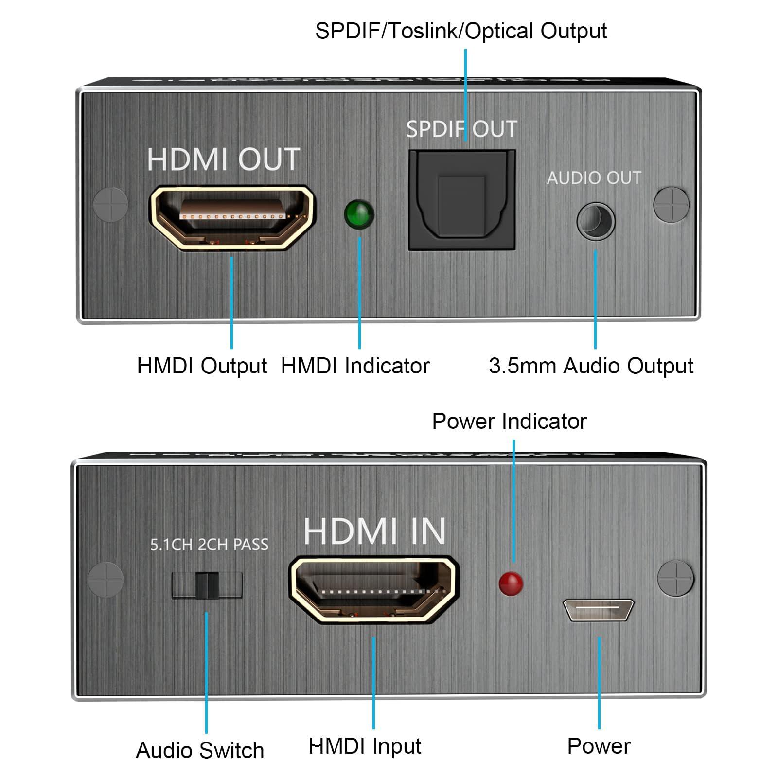 AMANKA HDMI Audio Extractor 4K HDMI to Optical 3.5mm Jack AUX Headphone Audio Adapter Splitter Converter Supports PCM DTS 5.1 HDCP Dolby Digital (Black-1)