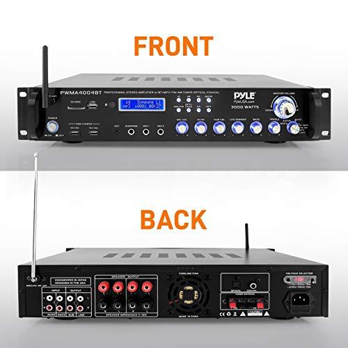Pyle Pyle Bluetooth Multi-Channel Hybrid Pre-Amplifier System - 3000W Home Audio Rack Mount Stereo Power Amplifier Receiver w/ Radio, USB, UHF, Dual Wireless Karaoke mic, Speaker Sound System -PWMA4004BT