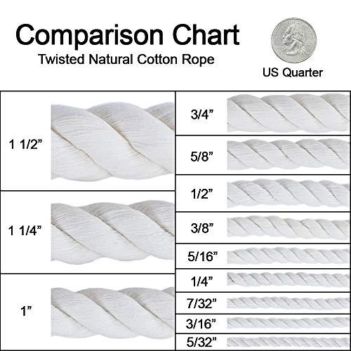 GOLBERG G GOLBERG Twisted 100% Natural Cotton Rope - White Cotton Rope - (5/32 Inch x 600 Feet)