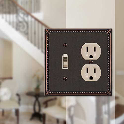 AMERELLE Amerelle 74TDDB Imperial Bead Wallplate, 1 Toggle / 1 Duplex Outlet, Cast Metal, Aged Bronze, 1-Pack