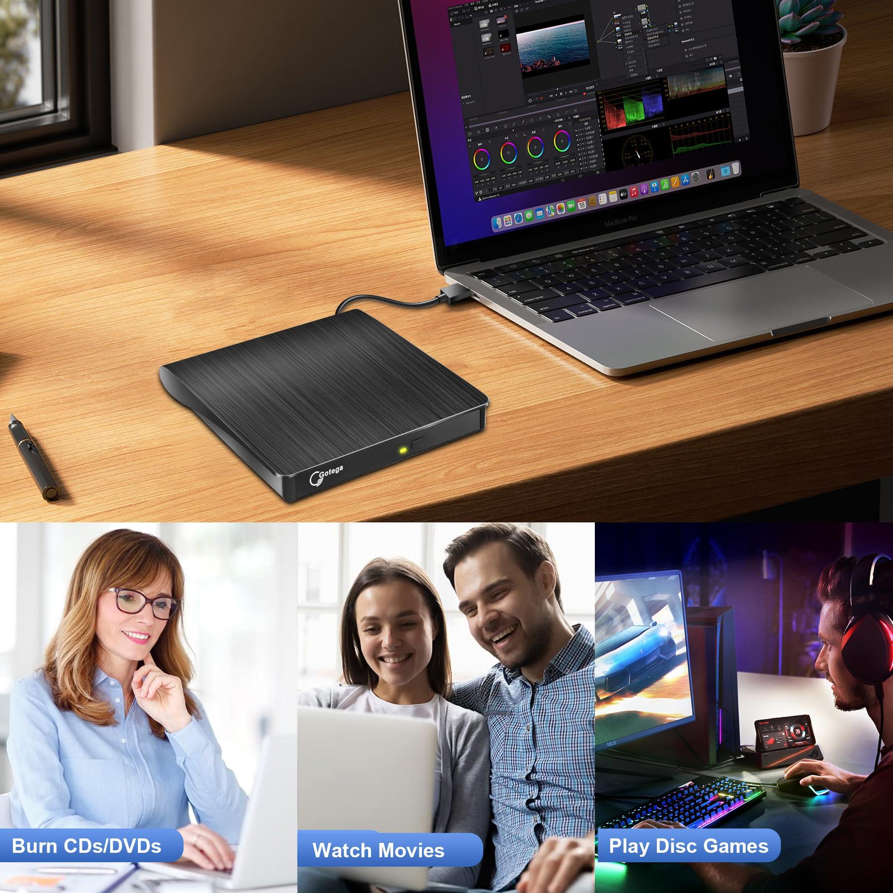 Gotega Gotega External DVD Drive, USB 3.0 Portable +/-RW , DVD Player for CD ROM Burner Compatible with Laptop Desktop PC Windows Linux OS Apple Mac Black