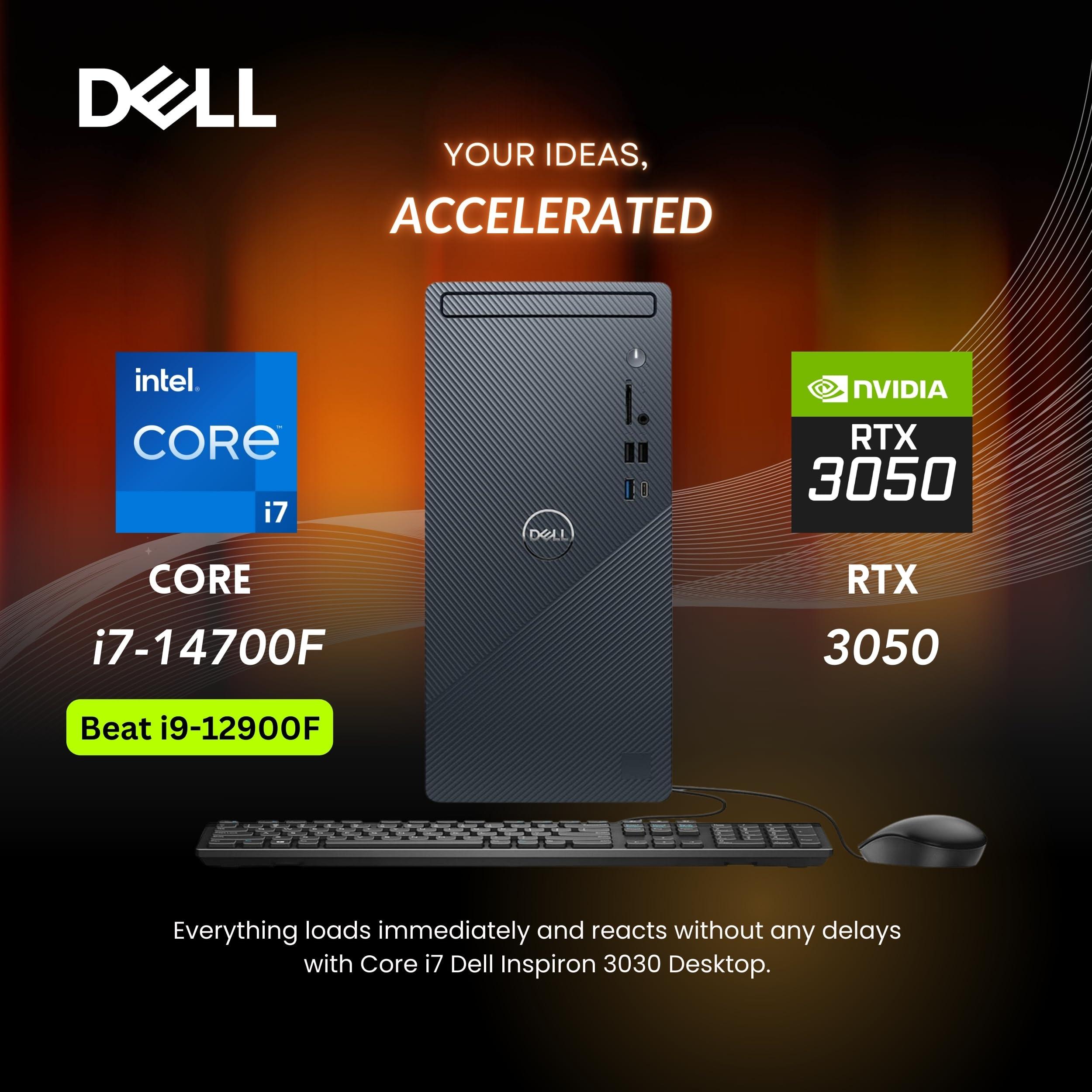 Dell Dell Inspiron 3030 Desktop Tower, 14th Gen Intel Core i7-14700F(>i9-12900F, 5.40 GHz), GeForce RTX 3050, Prebuilt PC, WiFi 6, Bluetooth, Keybaord, Mouse, Windows 11 Pro, Blue(32GB DDR5 RAM | 1TB SSD)