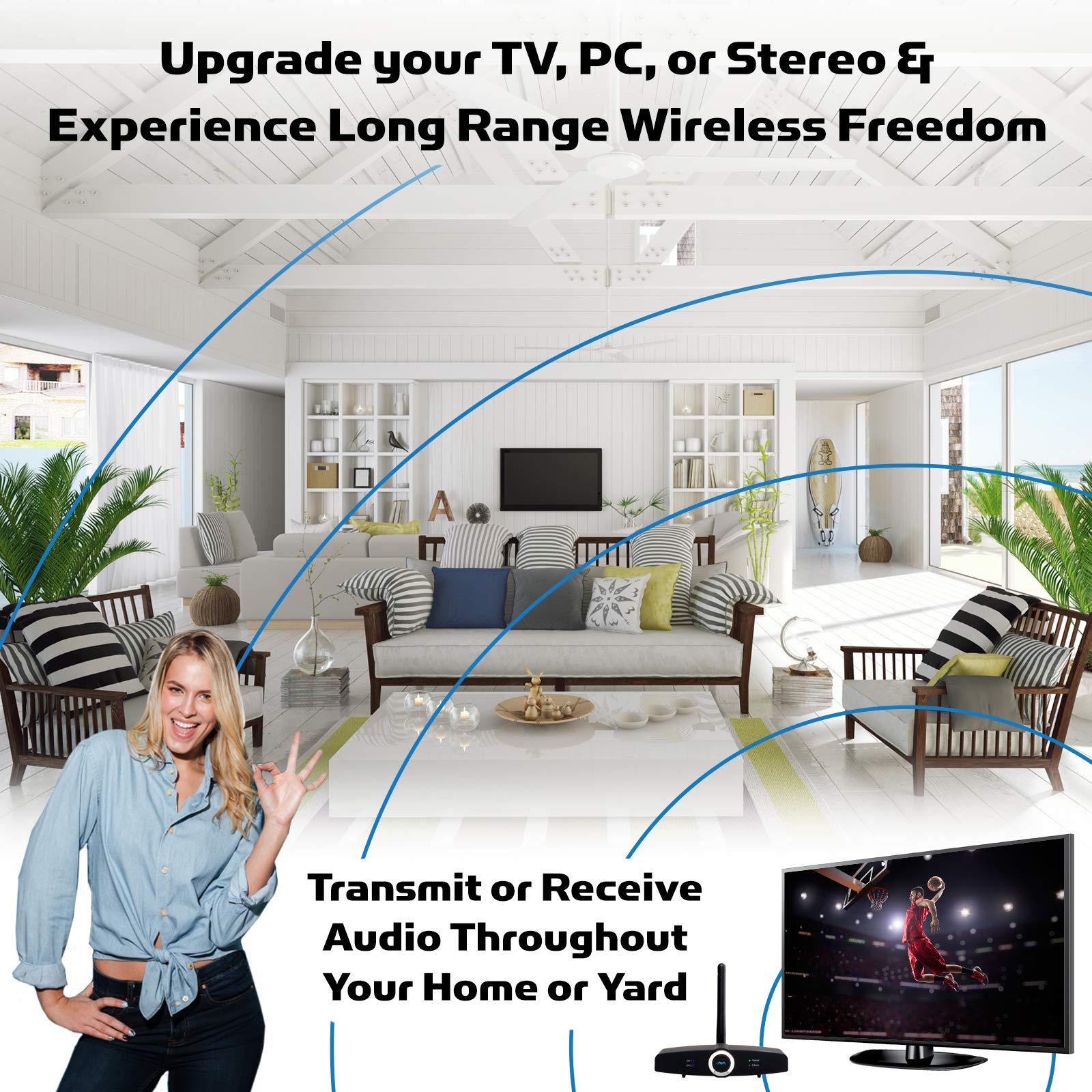 miccus Long Range Bluetooth Transmitter or Receiver, Audio Only for TV PC Stereo, Connect Speaker, Headphones, Phone, aptX Low Latency Wireless Adapter, Listen in HD No Delay Optical RCA 3.5mm (Home RTX 2.0)