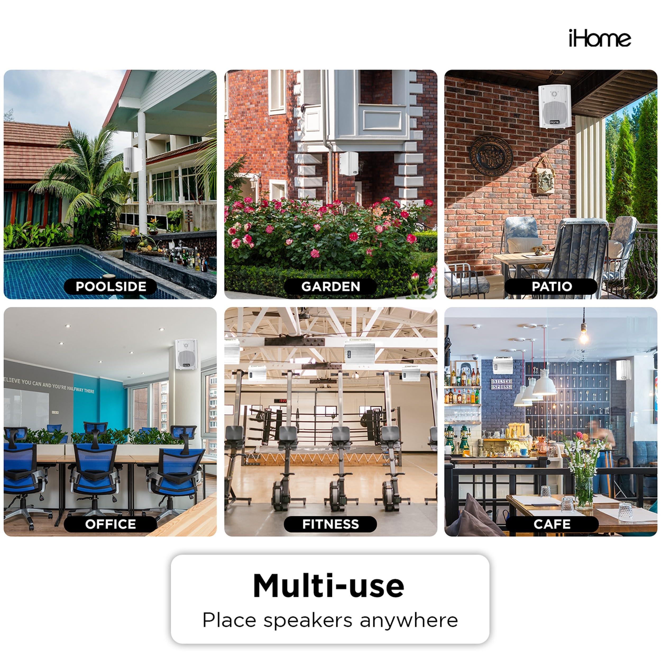 iHome iHome IHSI-W400BT-PR-WHT Bluetooth 4\" 100W Weatherproof Speakers, Indoor/Outdoor, Wall/Ceiling Mount, Surround Sound, Pair - Suitable for Home Parties