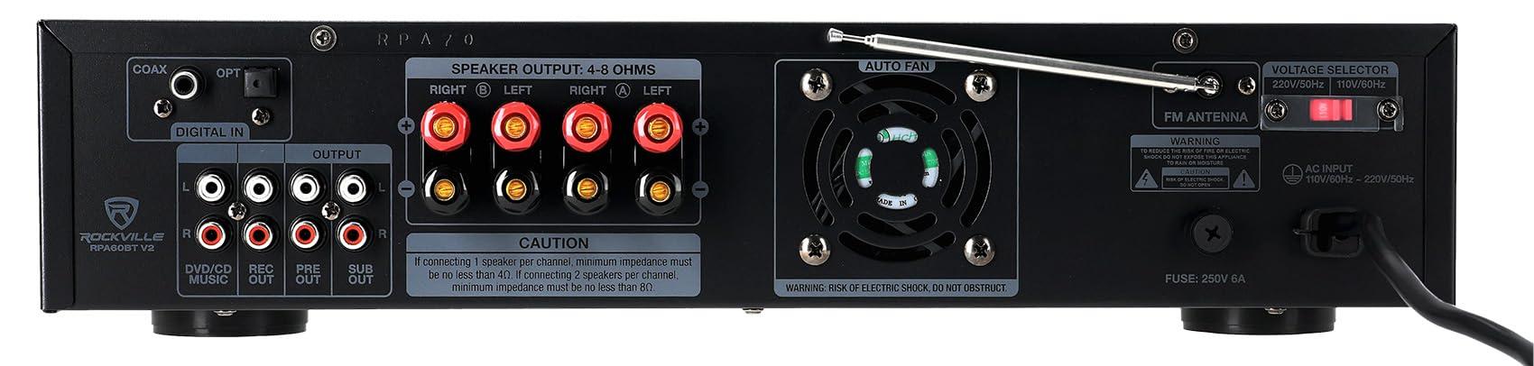 Rockville Rockville Bundle: (1) RPA60BT V2 1000 Watt 2-Ch USB Bluetooth Receiver Bundle with (1) Rock Shaker Subwoofer Sub & (2) HP65S-8 Black 6.5" Home Theater Speakers (4 Items)