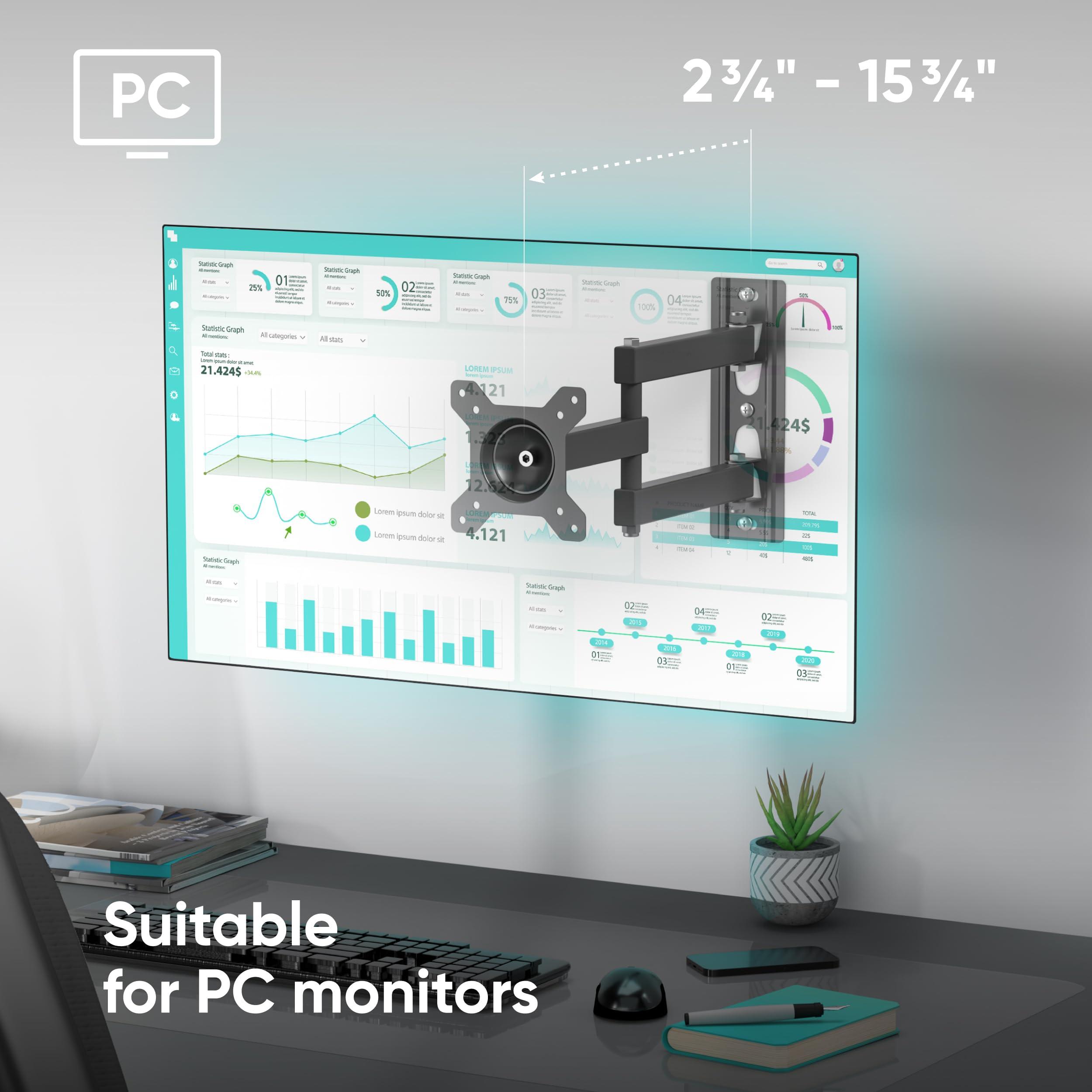 ONKRON Small TV Wall Mount for 10-32 Inch Screen up to 33 lbs, Rotating TV Mount Swivel and Tilt Full Motion - 75x75 & 100x100 VESA Monitor Wall Mount Arm/Corner Television Bracket Black