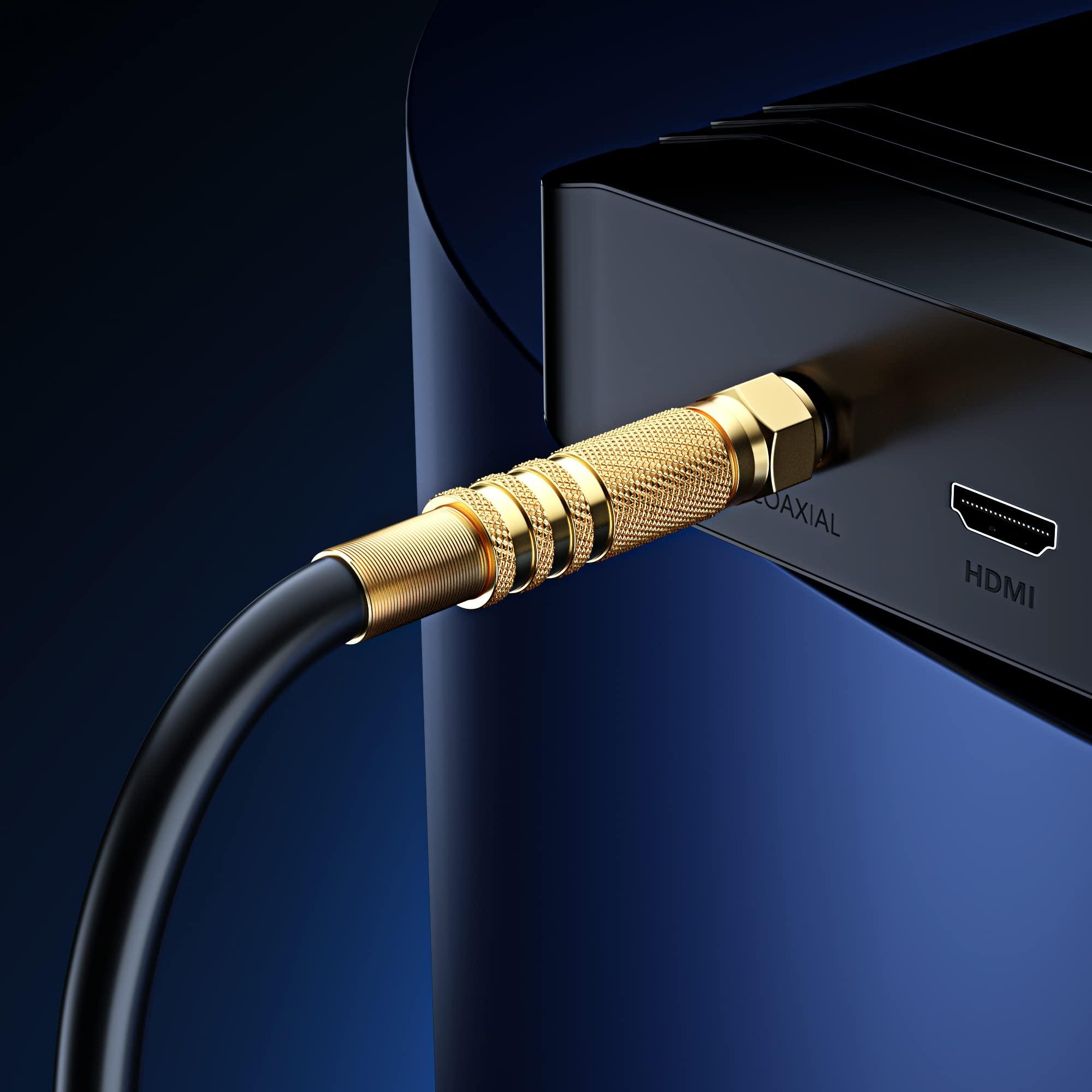 Maximm RG6 COAXIAL Cable - Quad Shielded, 6 / Black Non-Oxygen Copper Cable Wire for TV, Internet & More - Flexible Coax Cable Cord