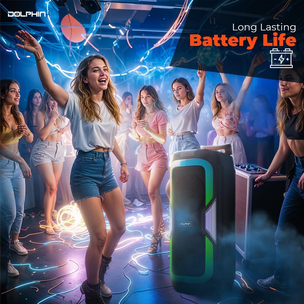 Dolphin Dolphin New SP-1060RBT: Crisp & DEEP BASS - Dual 10\" Bluetooth Portable Speaker w/Light Show - Rechargeable Speaker | Immersive Sound, Vibrant LED Lights, Wireless Connectivity