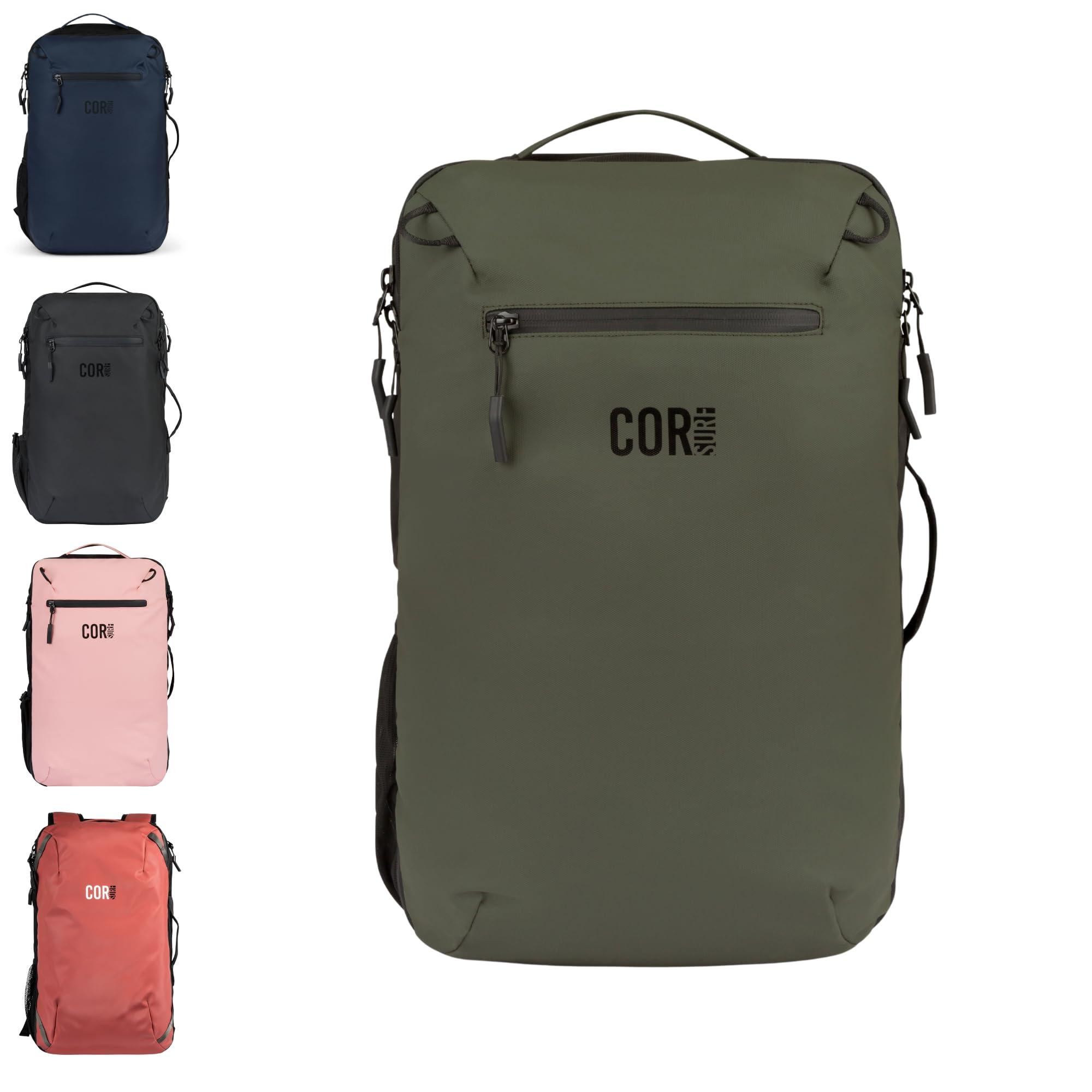 COR Surf COR Surf Travel Backpack Carry On Laptop Backpack with Secret Passport Pockets | Daypack Business Weekender Luggage Backpack for Men and Women | The Island Hopper (40L, Army Green)