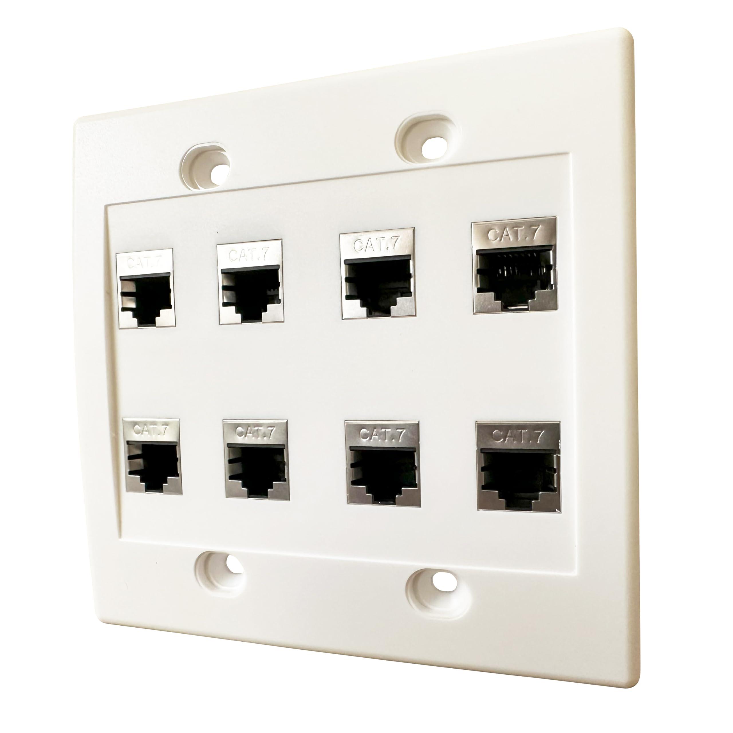 DIYTECH DIYTECH Cat7 Wall Plate - RJ45 Ethernet Wall Outlet, Female to Female Cat 7 Plate, for Network Setup - White (8 Port)