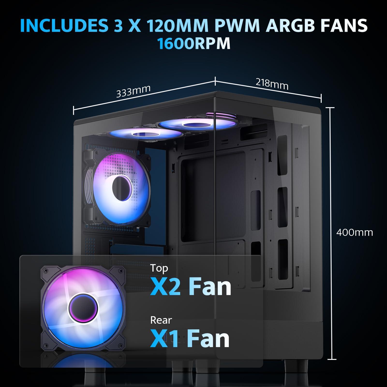 darkFlash darkFlash Micro ATX PC Case, Pre-Install 3 PWM ARGB Fans Computer Case, Full View Dual Tempered Glass MATX Gaming PC Case, Type C Port, Supports up to 240mm AIO(DB330M) (Black)