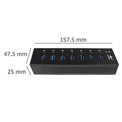 Vantec Vantec 7-Port USB 3.0 Hub, Aluminum, Full Powered, Mountable, with All Ports Data & Charging Up to 1.5A, BC 1.2, Premium 12V/3A, 36W Power Adapter (UGT-AH710U3-BK),Black