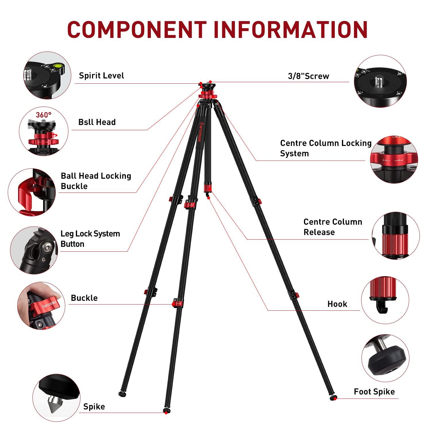 IFOOTAGE IFOOTAGE TC6S Carbon Camera Tripod, Professional Video Tripod 3 Sections with Centre Pole,360 Rotate Ball HeadCompatible with DSLR Camcorder