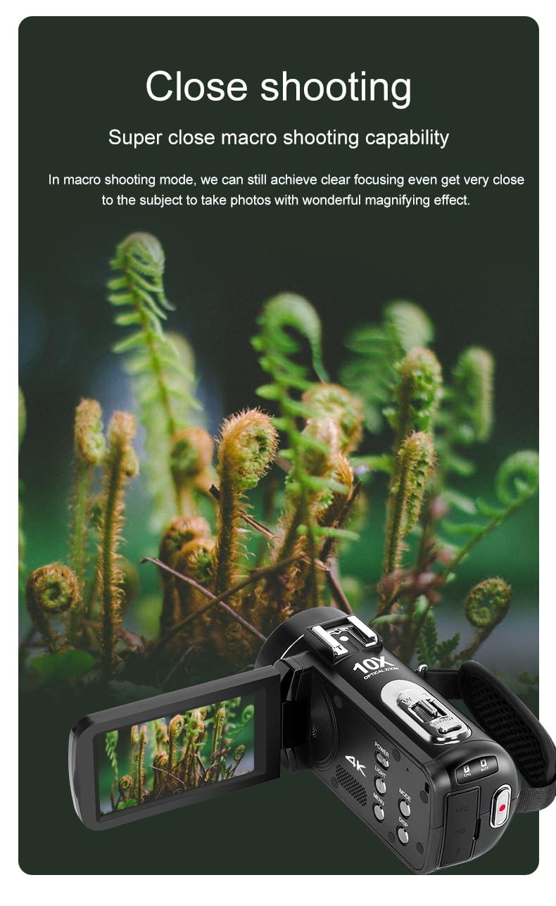 ORDRO ORDRO 4K Video Camera Camcorder 10X Optical Zoom 30MP 24FPS Vlogging Camera 3.0" IPS Touch Screen Digital Camera with 32G Memory Card