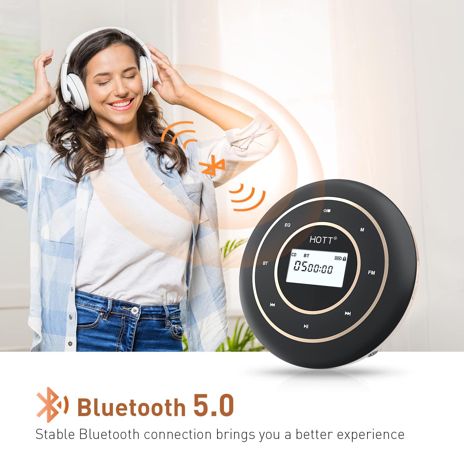 HOTT HOTT C105 Portable CD Player with Larger LCD Display, CD Player Portable for Car with Bluetooth and FM Transmitter, Walkman CD Player with Headphone Jack AUX Cable for Kids Adults - Home Travel