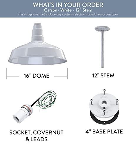 Steel Lighting Co. Steel Lighting Co. Carson Barn Light | Ceiling Mounted Pendant | 16 inch Dome | 12 inch Stem | Industrial Style Steel Light Made in America | White Exterior/White Interior