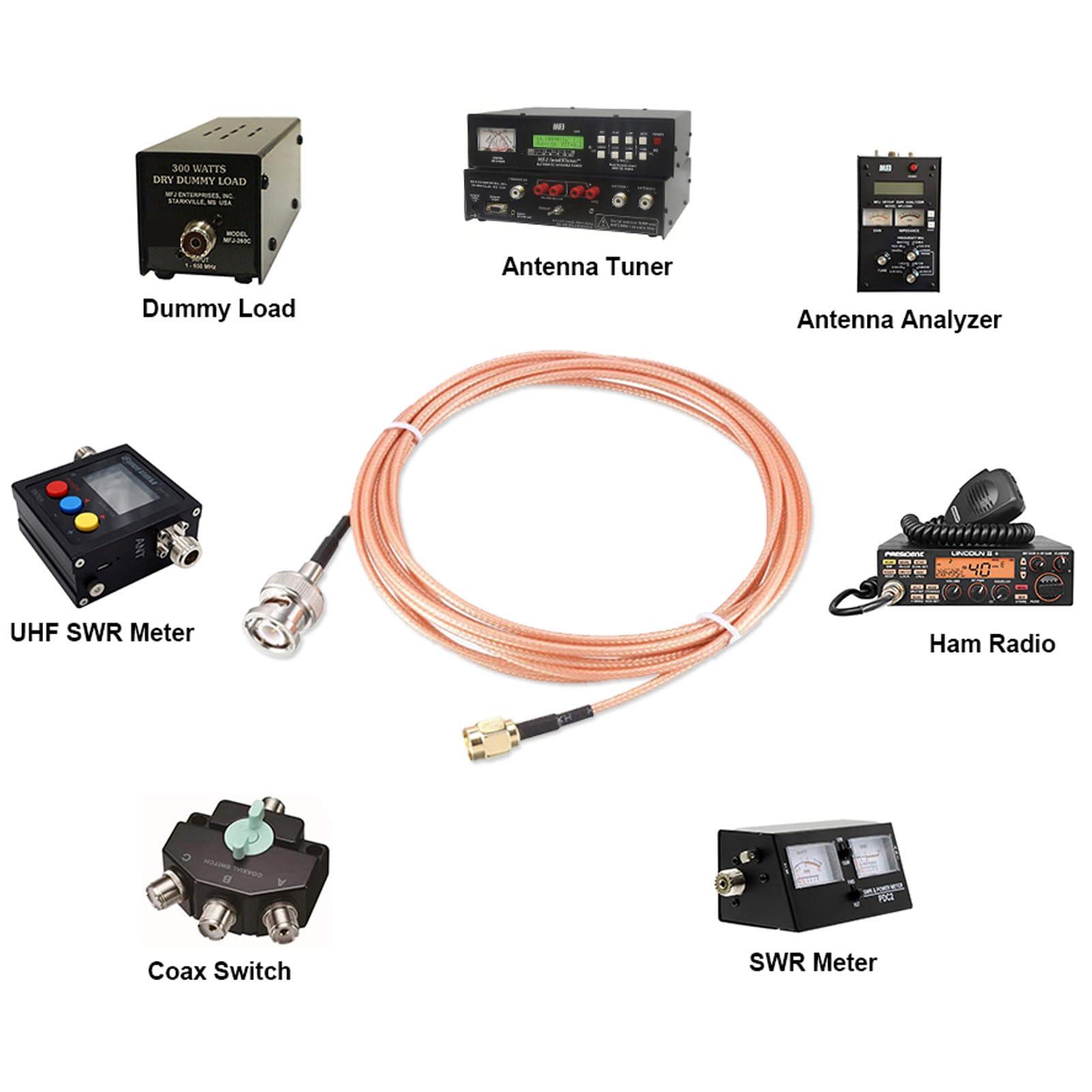 TA-VIGOR TA-VIGOR 2pcs RG316 Coaxial Cable 1Ft (30cm), 50 Ohm BNC Male to SMA Male Low Loss Coax Cable for HAM & CB Radio, Antenna Analyzer, Security CCTV Camera