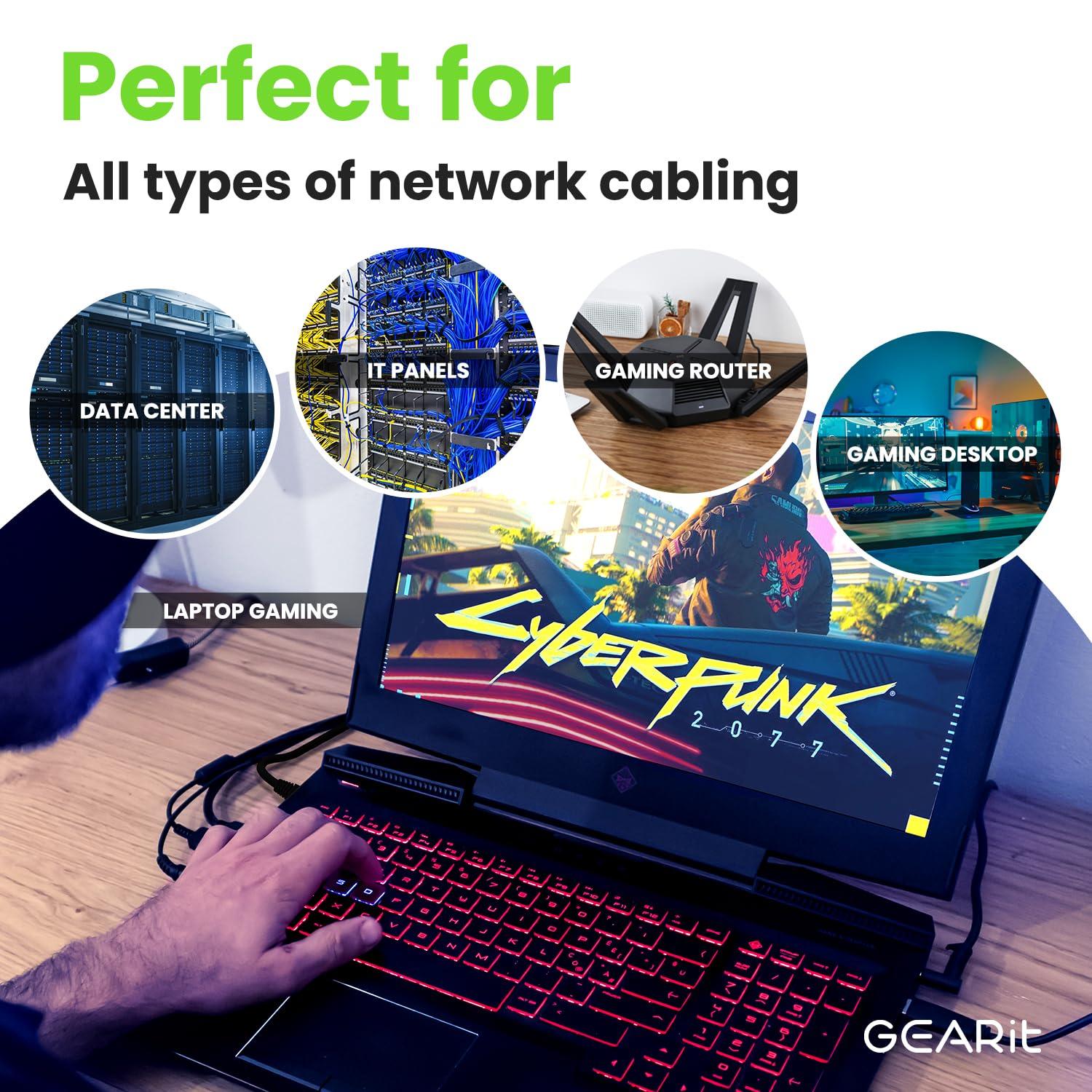 GearIT GearIT Cat 6 Ethernet Cable (5-Pack 100 Feet) Cat6 Network Patch, 10Gbps, RJ45, Snagless Cord, Gold-Plated Connectors, Internet for PC, TV, Tablet, Router, Printer, Servers, IT Data Center - Black