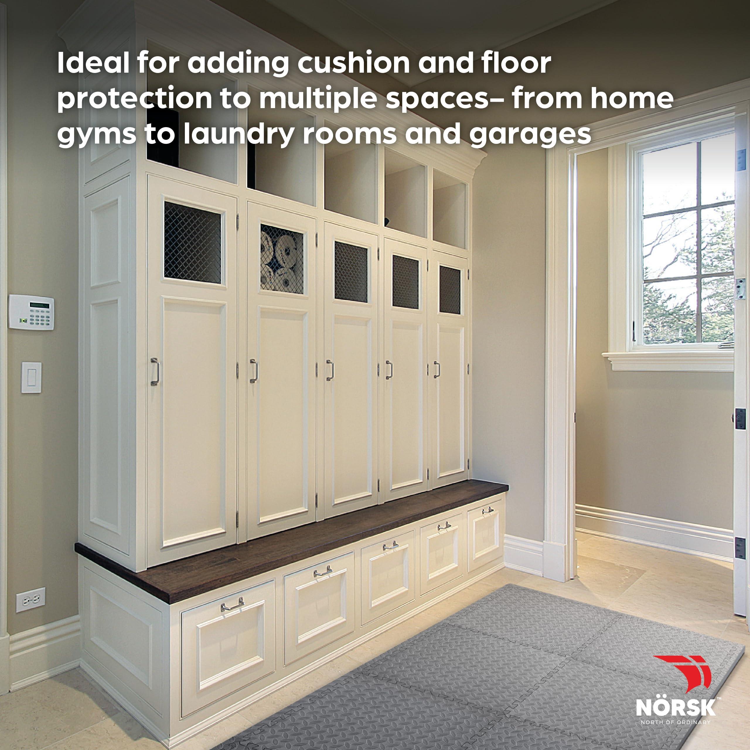 Norsk Norsk Foam Floor Gym Mats with Interlocking Tiles, 47\" Thick, 24\"x24\",6-Pack, 24 Square Feet, Diamond Plate Design, Grey