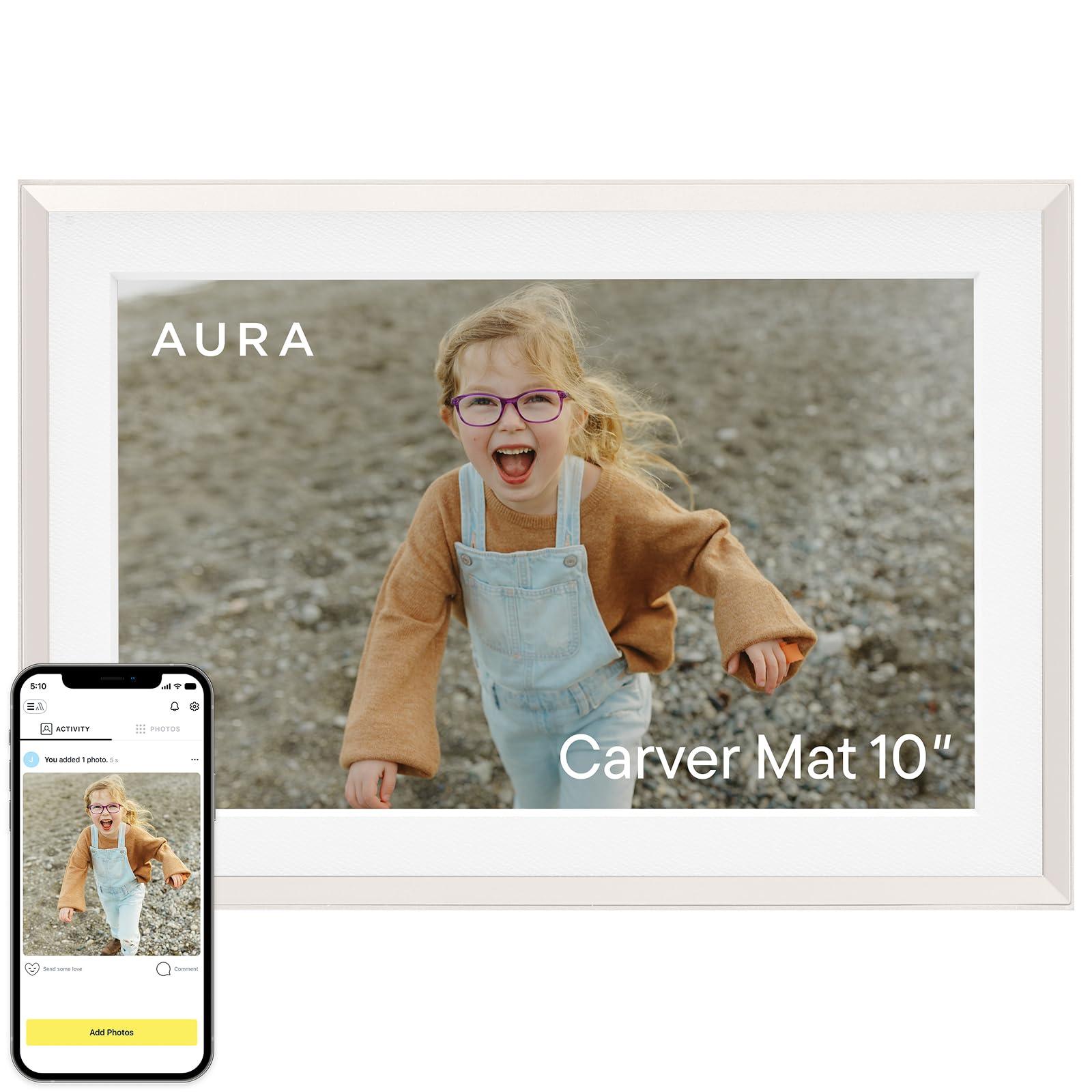 AURA Aura Carver 10.1" WiFi Digital Picture Frame | The Best Digital Frame for Gifting | Send Photos from Your Phone | Quick, Easy Setup in Aura App | Free Unlimited Storage | (Clay with White Mat)