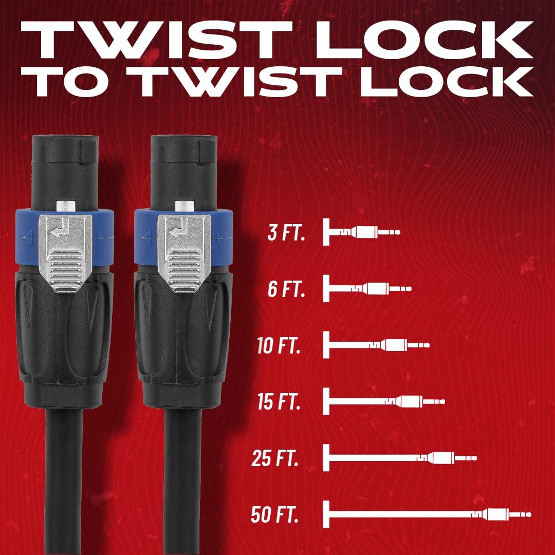 Gator Cableworks By Gator Cases Composer Series Deluxe 50 Foot Twist Lock Connector to Twist Lock Connector Speaker Cable; (GCWC-SPK-50-2TL)