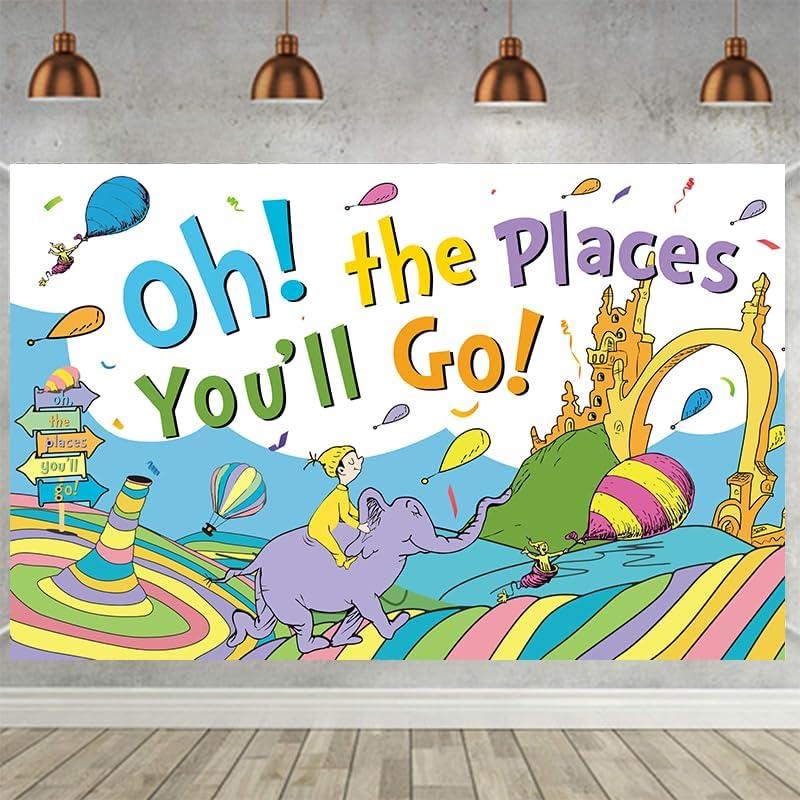 LOONELO LOONELO Banner Backdrop for Oh The Places You'll Go with 70.8''X43.3'',Large Party Decorations Photography Background for Kindergarten Preschool Graduation Supplies