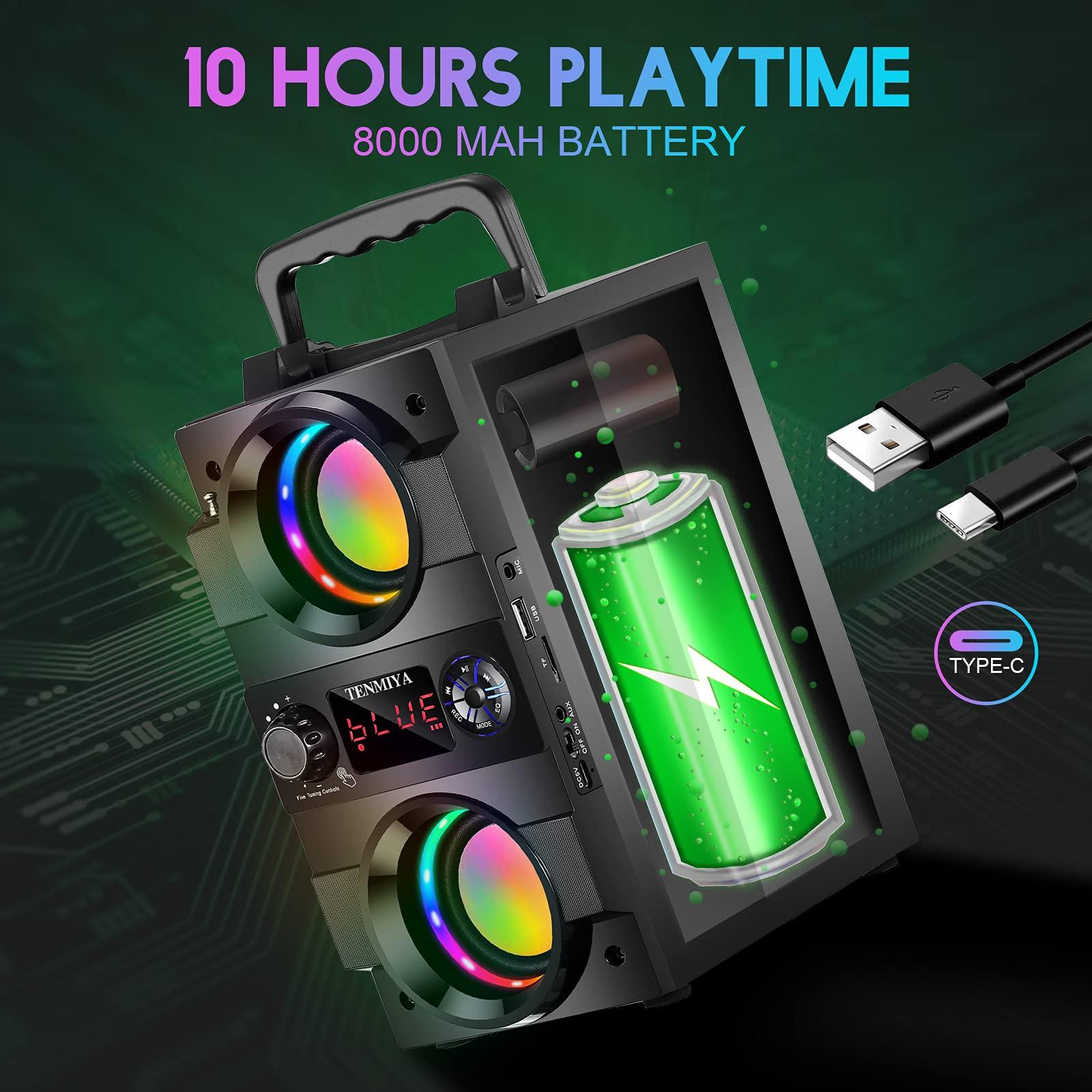 TENMIYA TENMIYA 40W(60W Peak) Portable Bluetooth Speakers with Subwoofer Wireless Stereo Rich Bass Boombox with LED Lights Outdoor Home Party Speakers Support FM Radio Remote Control AUX EQ