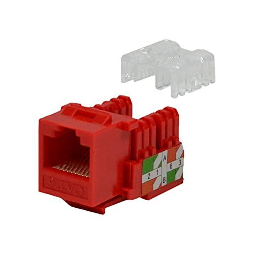 LOGICO LOGICO 5 Pieces Cat6 Keystone Jacks Red with Dust Cap 22-26 AWG PCB Female RJ45 Connectors for Network Ethernet Wall Jack Insert | Cat6 110 Punch Down Block Socket 8-Port, 8-Connector (8P8C)