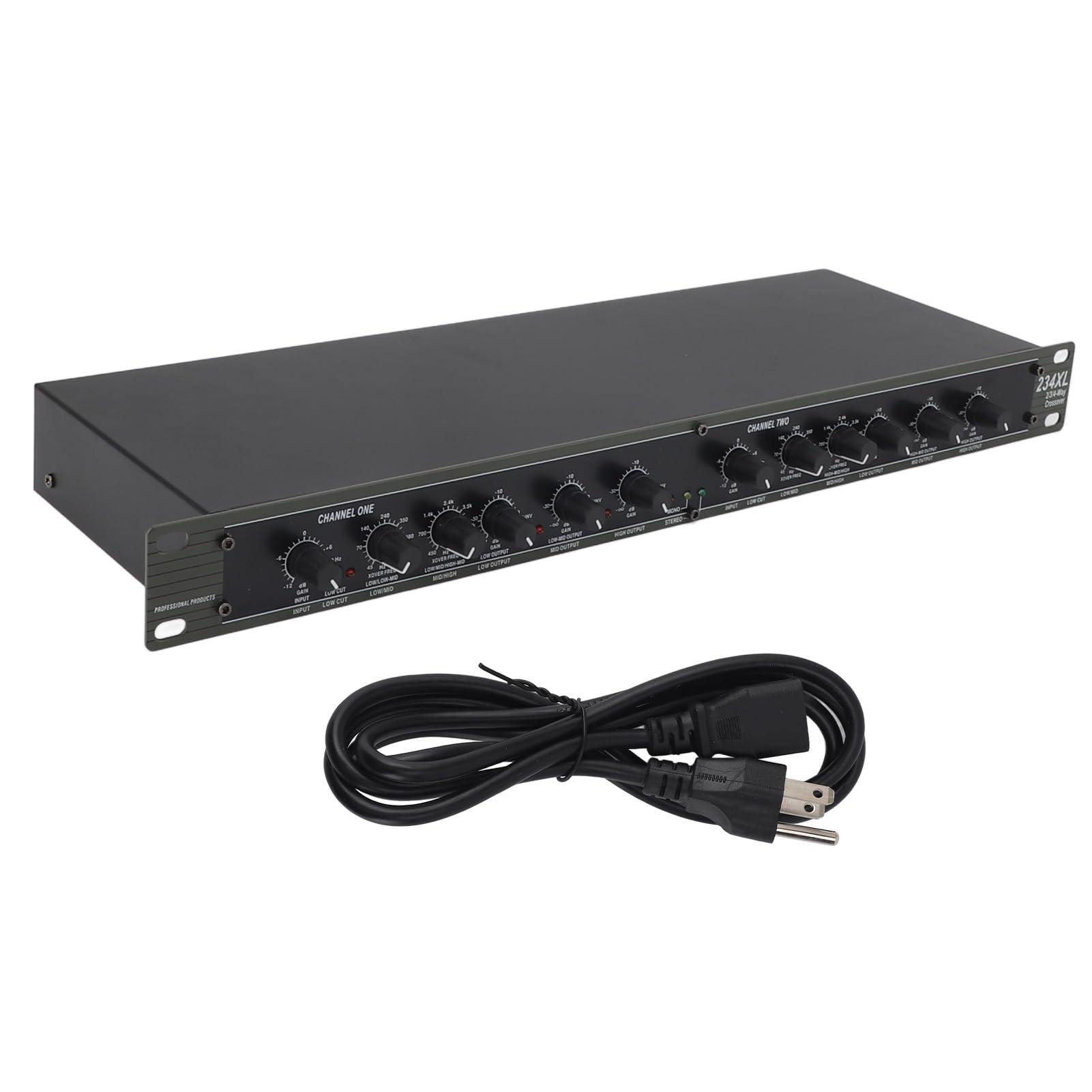 Yunseity Mono 4 Way Crossover, Professional Stereo 2/3/4 Way Audio Sound Distribution Processing Crossover 110V, Audio Crossover for Outdoor Stage Performance