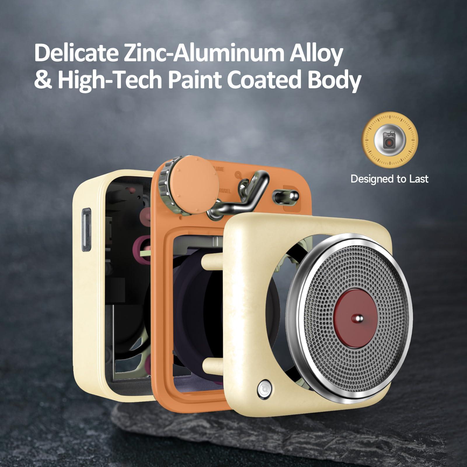 Muzen Muzen Mini Bluetooth Speaker, Button Portable Metal Small Cute Wireless Speaker, Rechargeable HiFi Loud Volume Audio Speaker with Portable Lanyard and Gift Box, Classic Retro Decor Gift