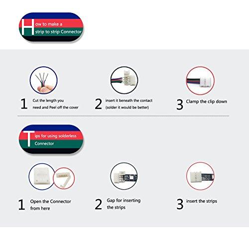 AWSOM AWSOM 4 Pin RGB LED Strip Connectors 10mm Set, RGB LED Strip Extension Cable Wire, Solderless LED Connectors 10mm for 5050 3528 RGB LED Strip Lights
