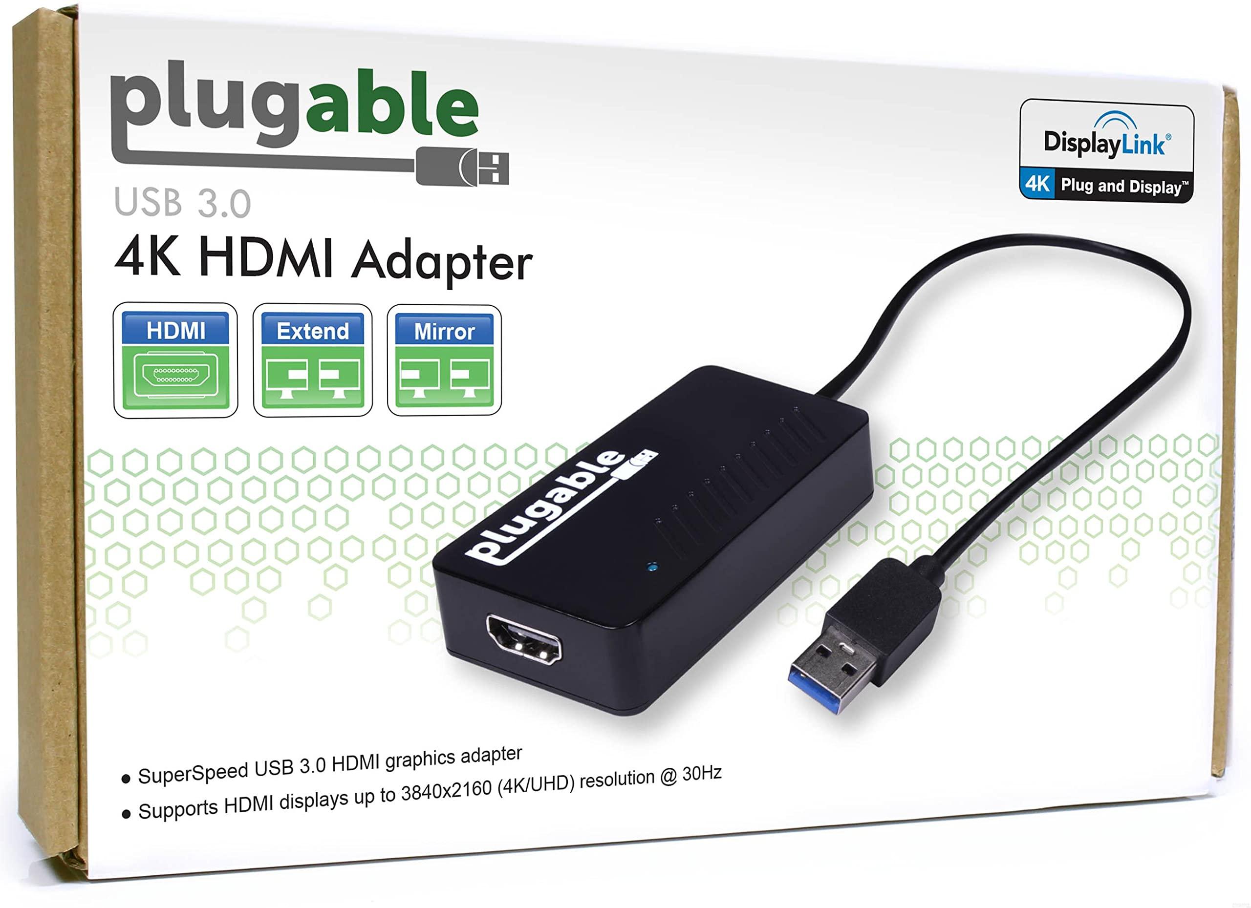 Plugable Plugable USB 3.0 to HDMI 4K DisplayLink Video Graphics Adapter for Multiple Monitors up to 3840x2160 Supports Windows, Mac, and ChromeOS