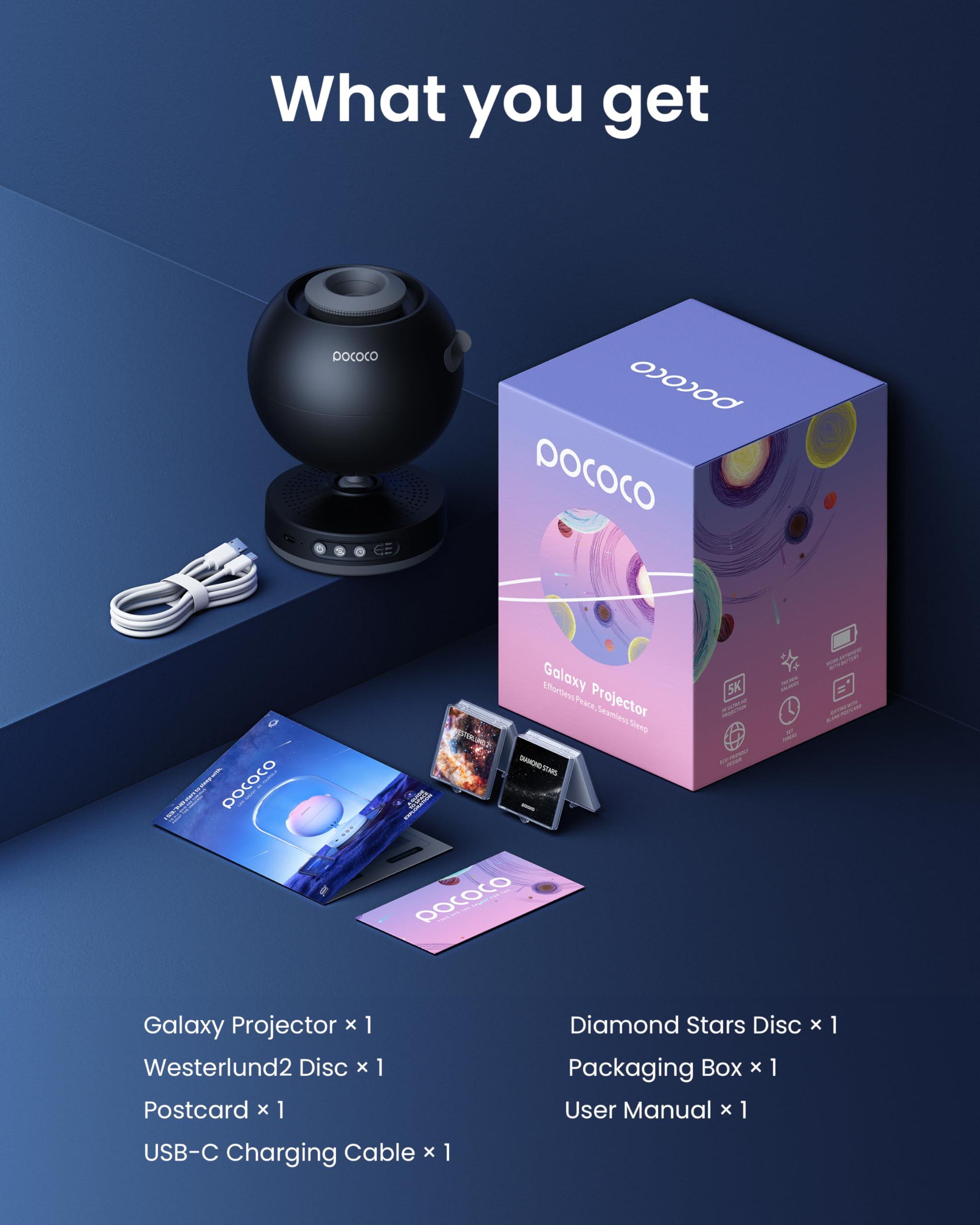 POCOCO POCOCO Galaxy Star Projector for Bedroom with Replaceable Optical Film Discs, Home Planetarium Night Light Projector with High-Definition Soft Light for Relax, Study, and Meditate, Stress Relief Gifts