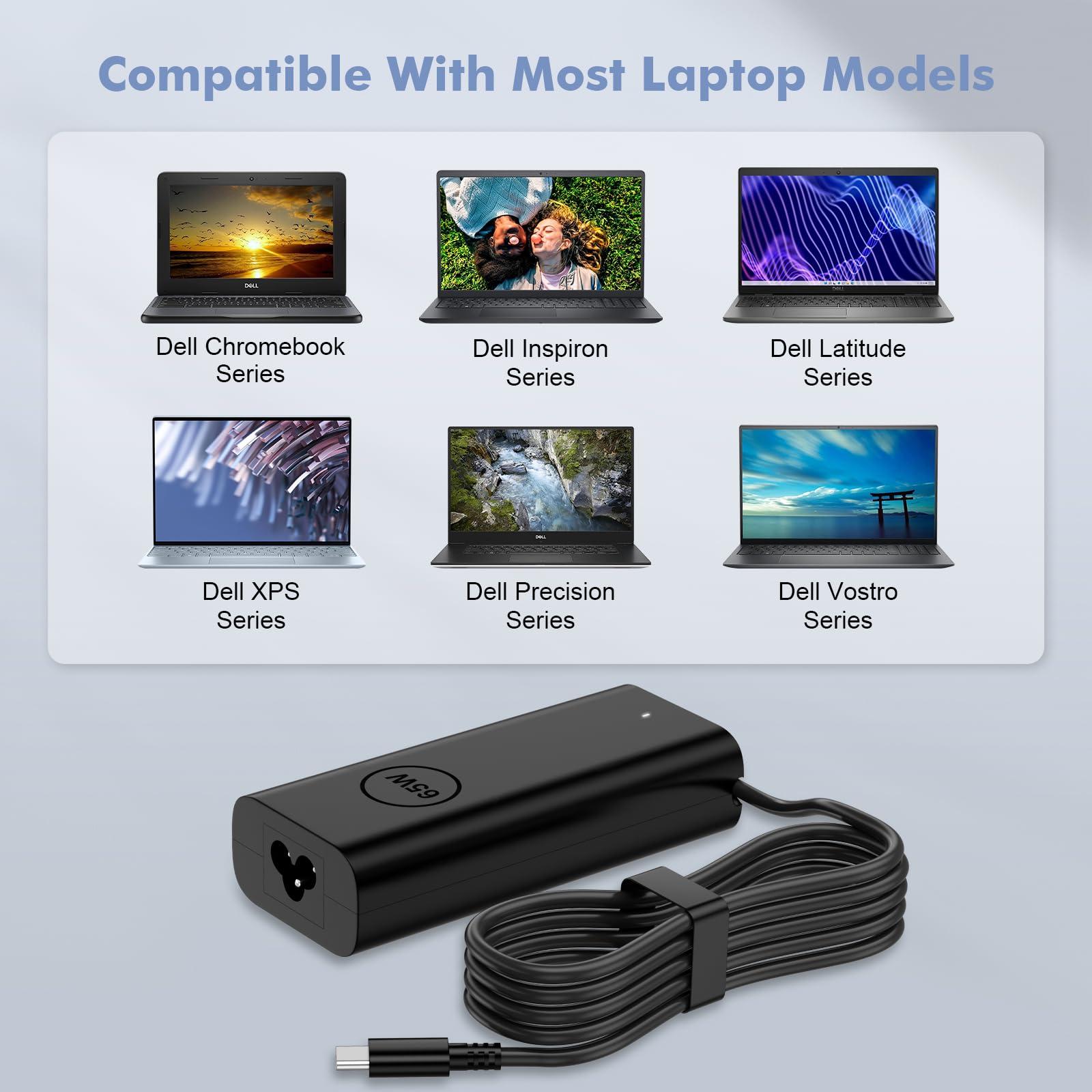 Yenyoh Replacement for Dell Laptop Charger USB C 65W 45 Watt - Slim AC Adapter for Dell Latitude 5420 Charger 5540 5520 7420 5440, XPS 13 Chromebook 3100 Computer Type C Fast Charging Long Power Cord 11ft