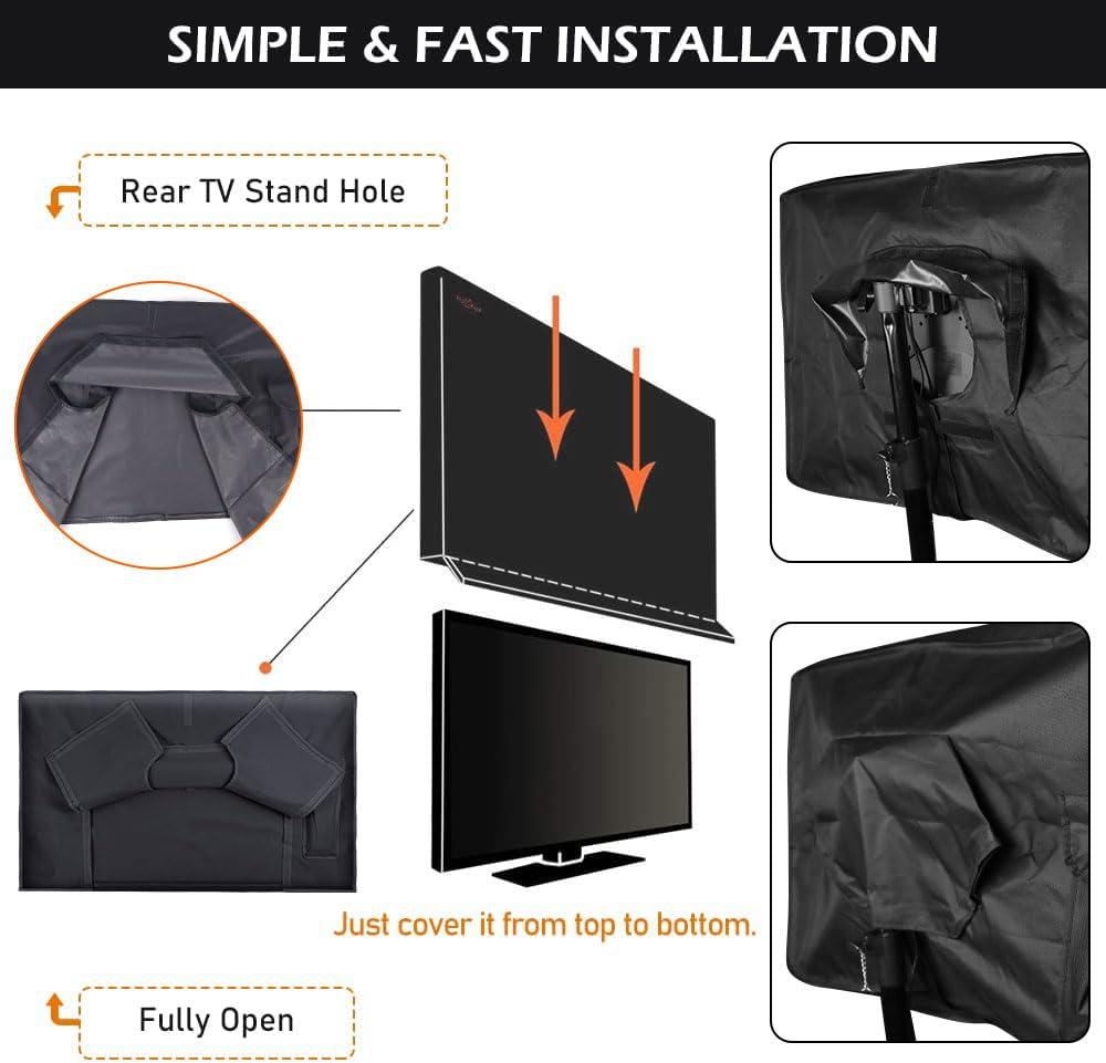 HOMEYA Outdoor TV Cover 55-58 Inch with Clear Scratch Resistant Front Flap + Bottom Cover, HOMEYA 600D Weatherproof & Waterproof TV Screen Protector, Fits Most TV Mounts Stands with Remote Controller Pocket