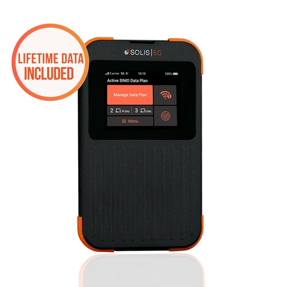 SIMO SIMO Solis 5G WiFi Mobile Hotspot for Travel, Local and International Coverage Router, Multi-Carrier Access, No Contract Required, Supports 16 Devices, 1GB/Month Lifetime Data Included (Renewed)