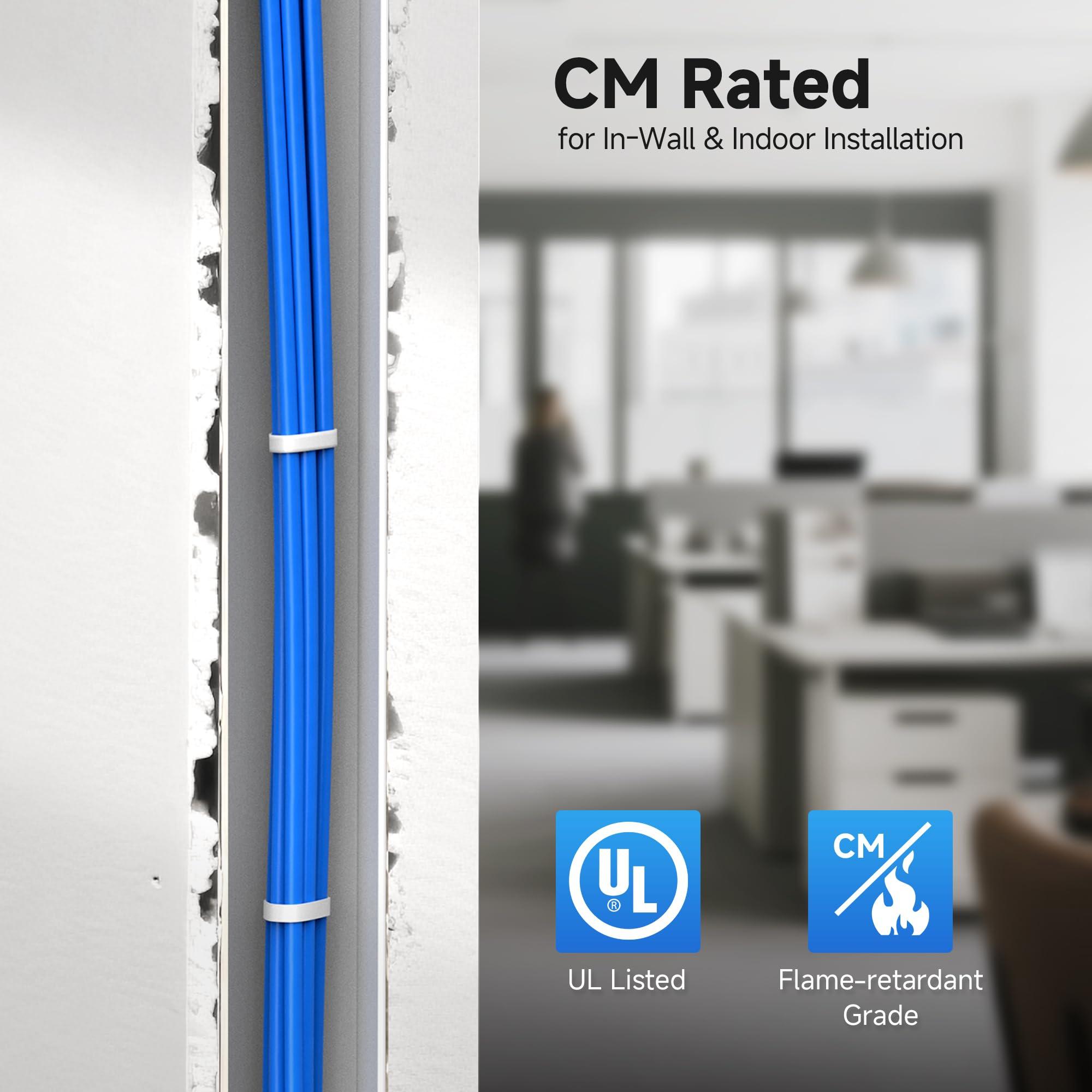 Cable Matters Cable Matters [UL Listed] 10Gbps in-Wall (CM) Rated 23AWG Bare Copper Cat 6 Cable - 500ft, Solid, UTP Cat6 Bulk Ethernet Cable, Cat6 Ethernet Cord, Blue
